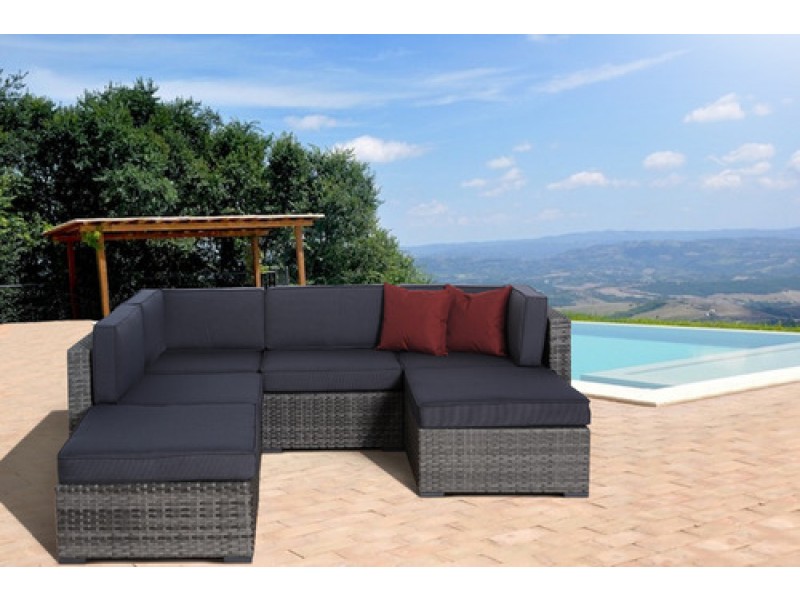 International Home Miami Atlantic Clermont 6 pc Grey Wicker Seating Set with Cushions