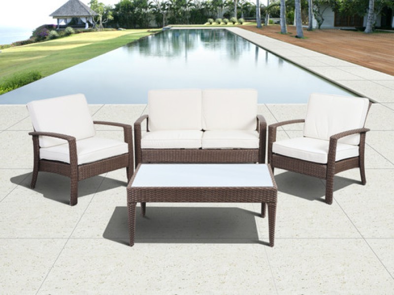 International Home Miami Atlantic Florida Deluxe 4-Piece Wicker Patio Conversation Set with Cushions