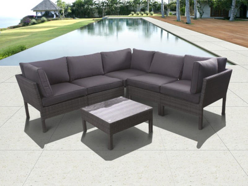 International Home Miami Atlantic Infinity 6 piece Wicker Patio Seating Set Grey with Grey Cushions