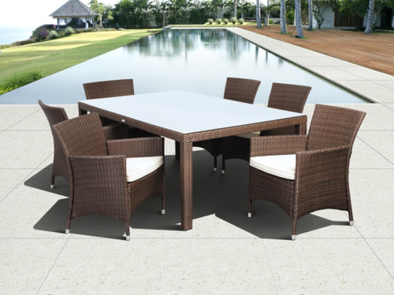 International Home Miami Atlantic Grand New Liberty Deluxe Rectangular 7 Piece Patio Dining Set withCushions