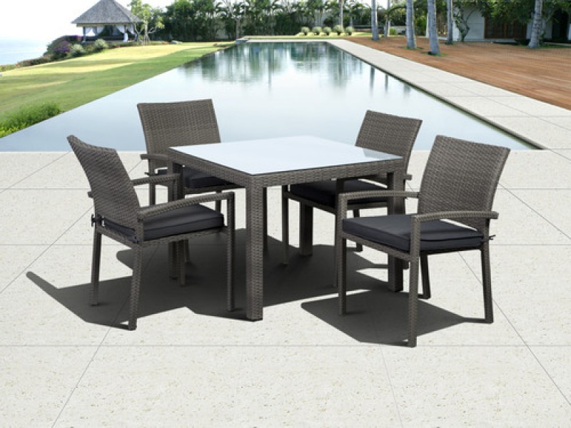 International Home Miami Atlantic Liberty Square 5 piece Armchair Dining Set Grey with Grey Cushions