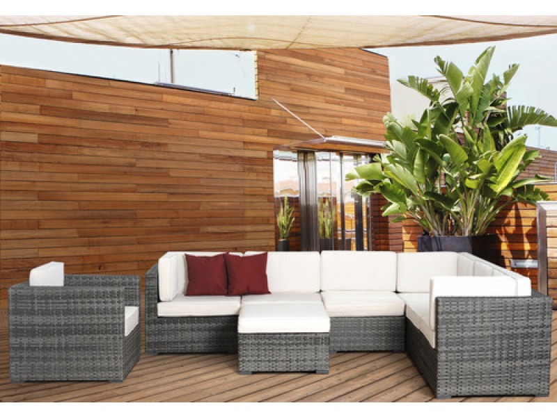 International Home Miami Atlantic Marseille 8 pc Grey Wicker Seating Set with Cushions