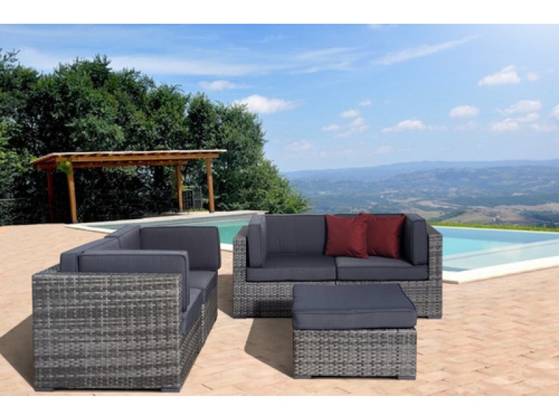 International Home Miami Atlantic Nice 5 pc Grey Wicker Seating Set with Cushions