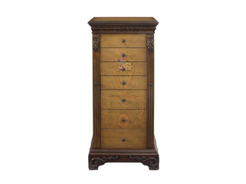 Powell Masterpiece Antique Parchment Hand Painted Jewelry Armoire