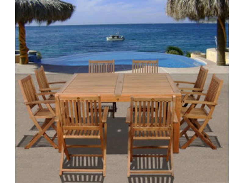 International Home Miami Amazonia Teak Dubai 9 pc Teak Square Dining Set