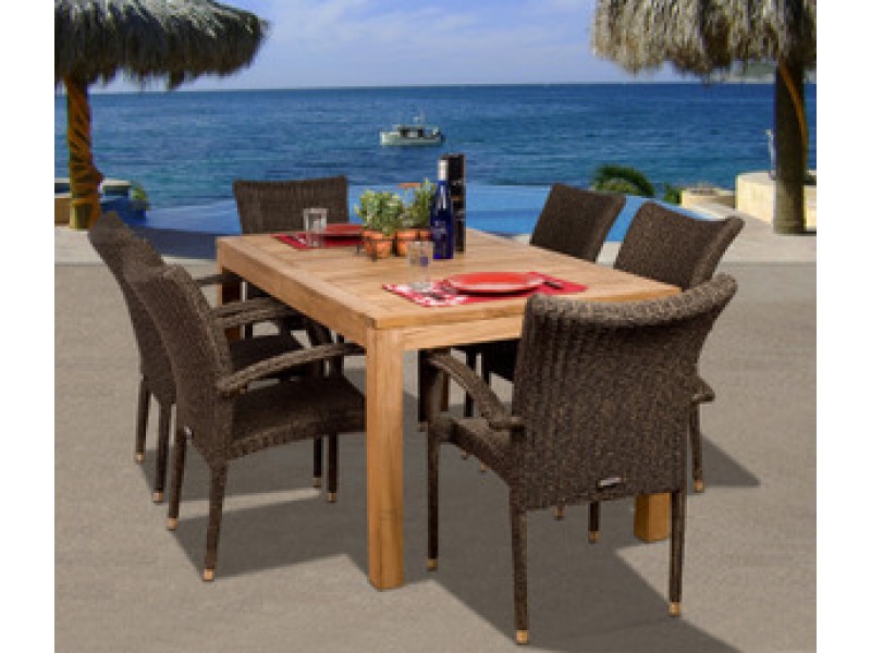International Home Miami Amazonia Teak Brussels 7-pc Teak/Wicker Dining Set