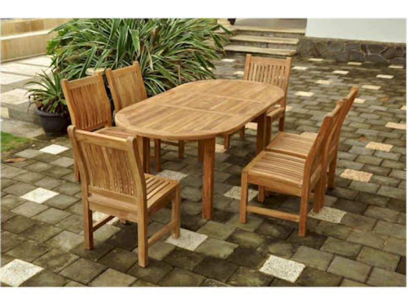 Anderson Teak Sahara 7-Piece Dining Chair and Bahama Oval 79" Exension Outdoor Dining Set