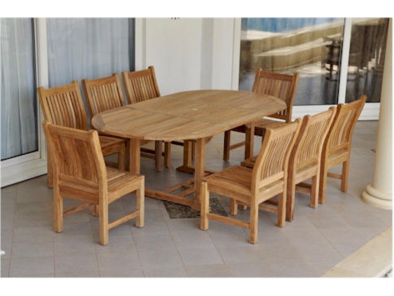 Anderson Teak Sahara 9-Piece Dining Chair and Bahama Oval 87" Ext. Outdoor Dining Set