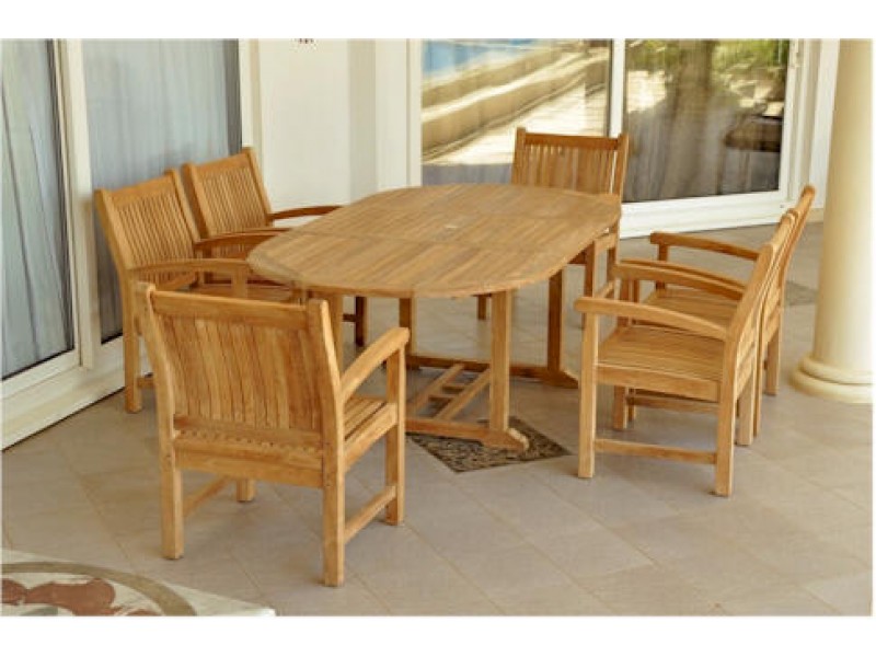 Anderson Teak Sahara 7-Piece Dining Armchair and Bahama Oval 87" Ext. Outdoor Dining Set