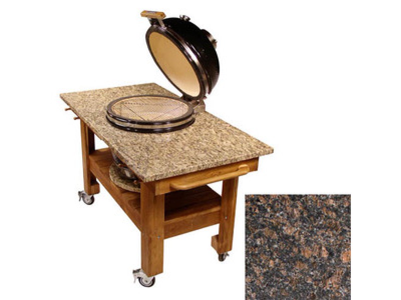 Fireside America Teak Cart with Red Midnight Granite Top And Riser