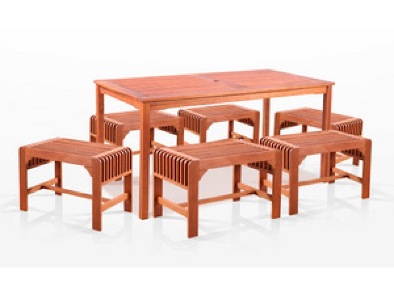 Vifah  7-Piece Dining Set with Rectangular Table and Backless Benches