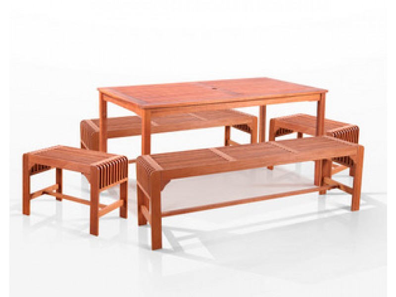 Vifah   5-Pc Three Seat Backless Bench Dining Set, 59" x 32"