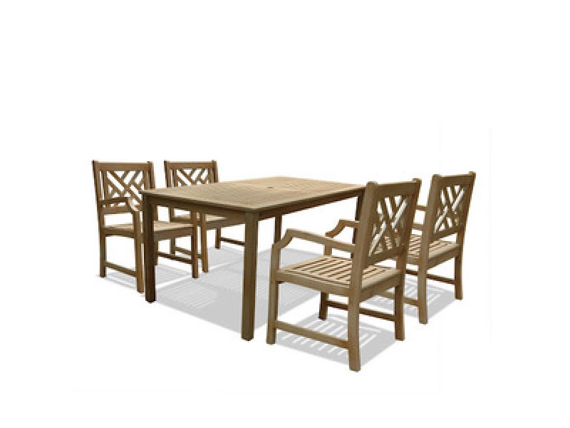 Vifah Modern Patio  Renaissance Rectangular Table & Armchair Outdoor Hand-scraped Hardwood Dining Set