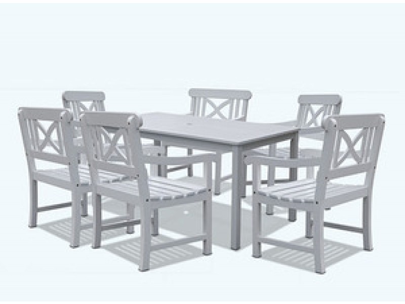 Vifah Modern Patio Bradley Rectangular Extension Table and Armchair Outdoor Wood Dining Set