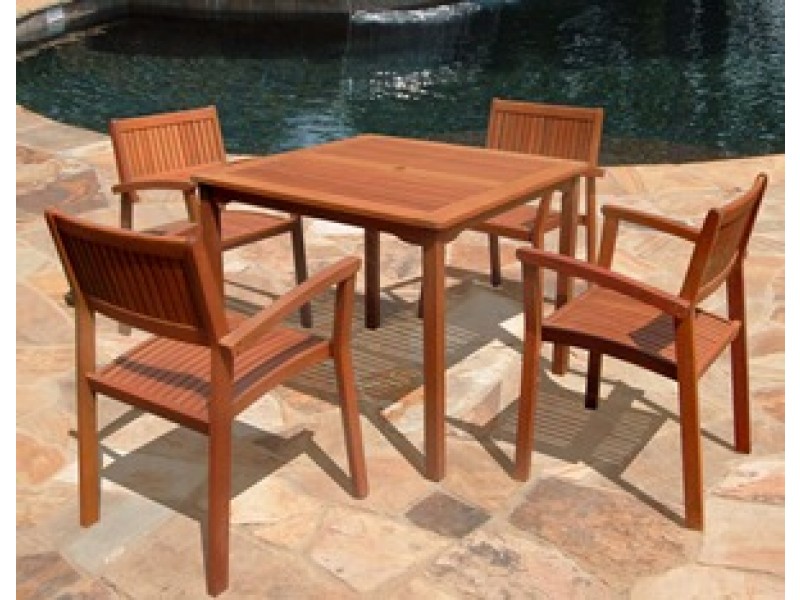 Vifah Modern Patio 5-Piece Outdoor Eucalyptus Wood Dining Set