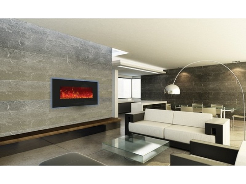 Amantii Enhanced 34" Electric Fireplace-44" x 23" Black Glass Surround