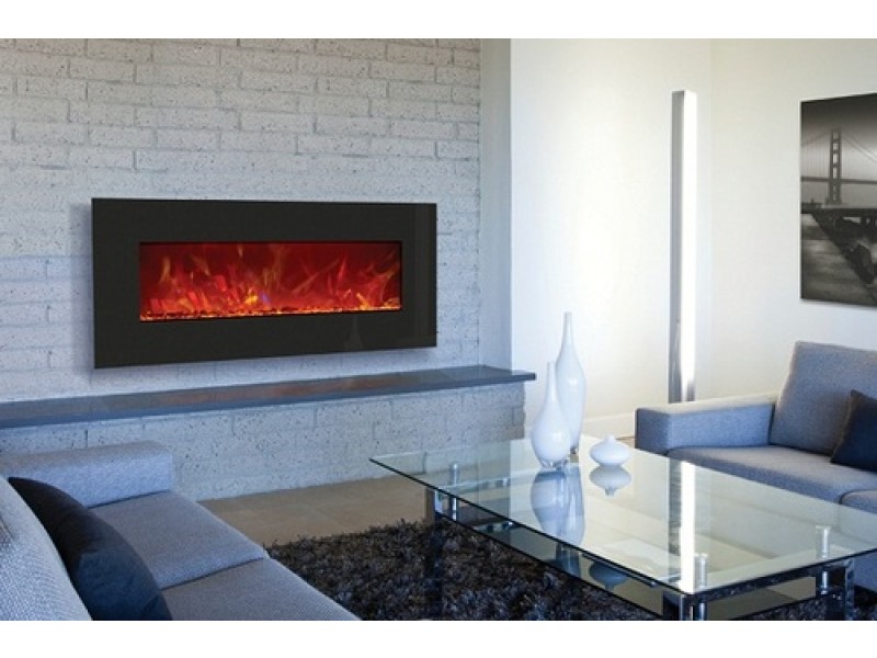 Amantii Top Heat 43" Electric Fireplace-51" x 23" Black Glass Surround
