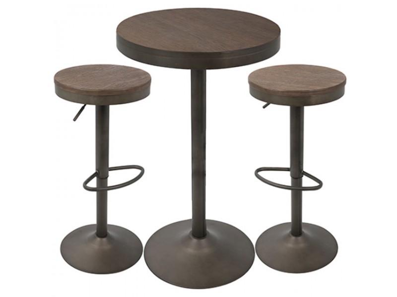 LumiSource Dakota Pub Set - Antique + Brown