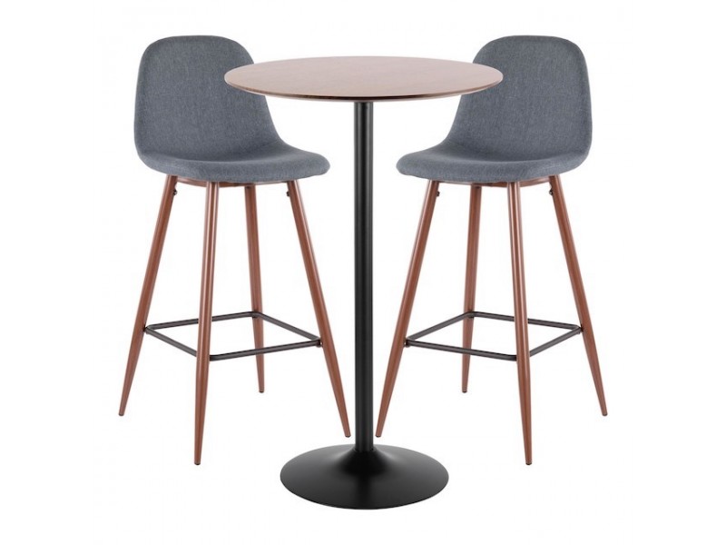 LumiSource Pebble Pub Set - Walnut + Blue