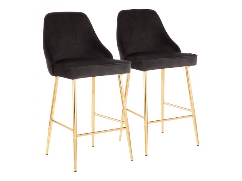 LumiSoure Marcel Counter Stool - Set of 2 - GOLD METAL; BLACK VELVET