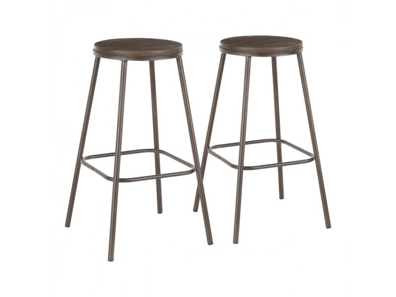 Lumisource Clara Round Barstool - Set of 2 - Antique Metal 