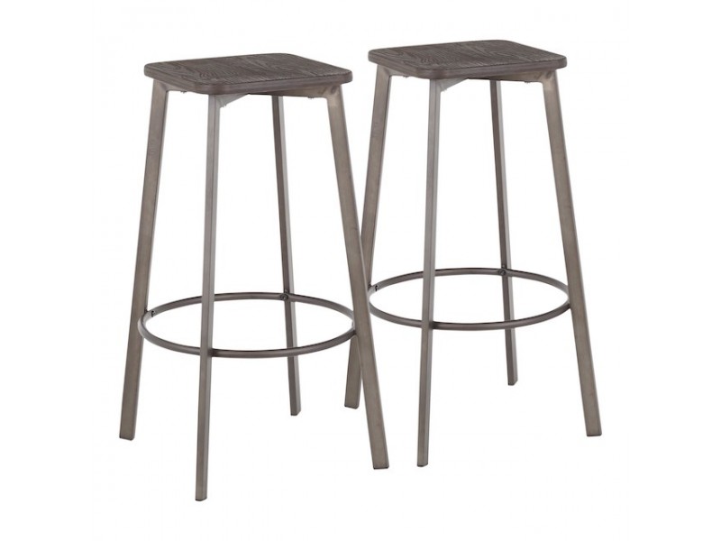 Lumisource Clara Square Barstool - Set of 2 - Antique Metal 