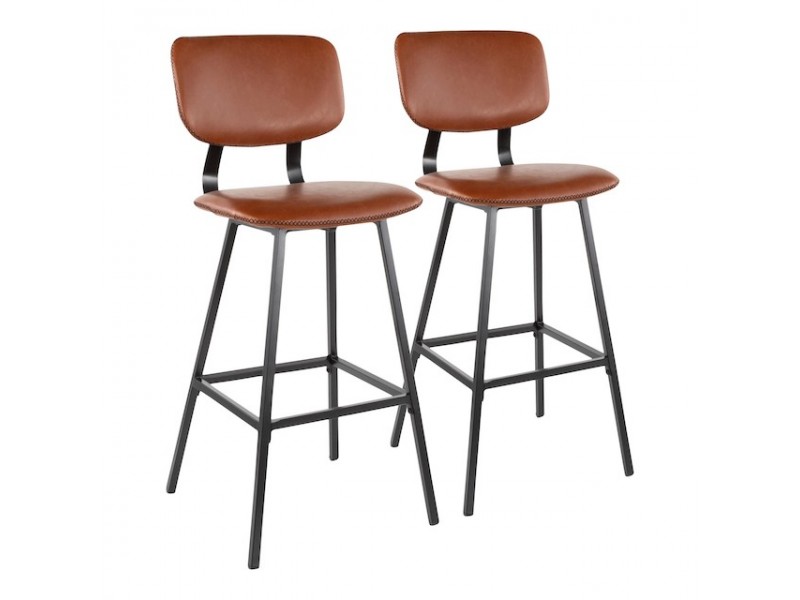 LumiSource Foundry Barstool - Set of 2 - COGNAC 
