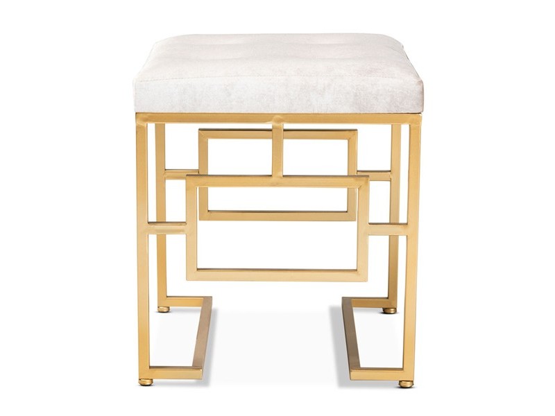 Baxton Studio Cecile Beige Velvet Upholstered Ottoman