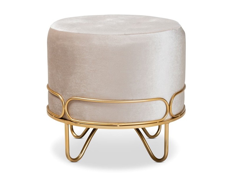 Baxton Studio Lucienne Beige Velvet Upholstered Round Ottoman