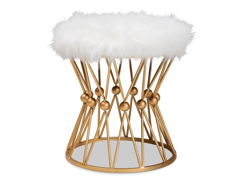 Baxton Studio Leonie White Faux Fur Upholstered Ottoman