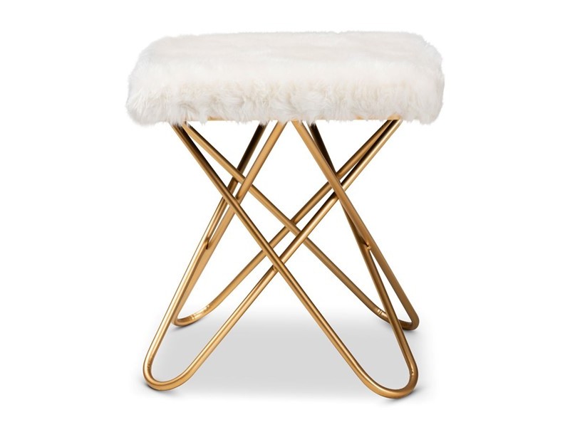 Baxton Studio Valle White Faux Fur Upholstered Ottoman