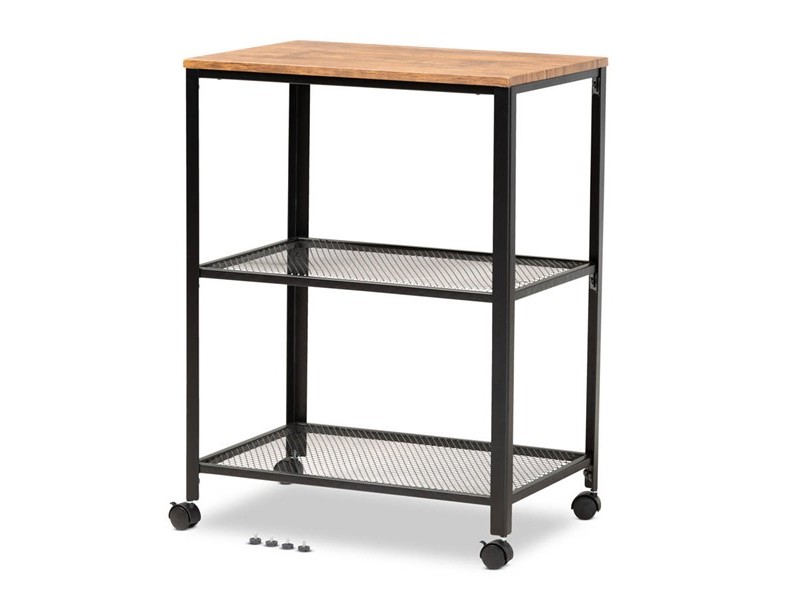 Baxton Studio Verna Black Metal Oak Brown Wood Kitchen Serving Cart