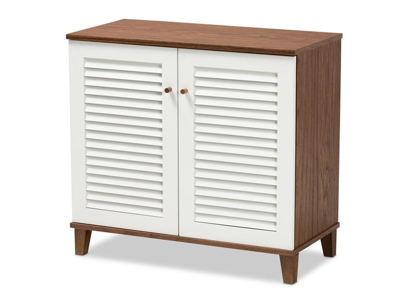 Baxton Studio Coolidge White Walnut 4 Shelf Shoe Storage Cabinet