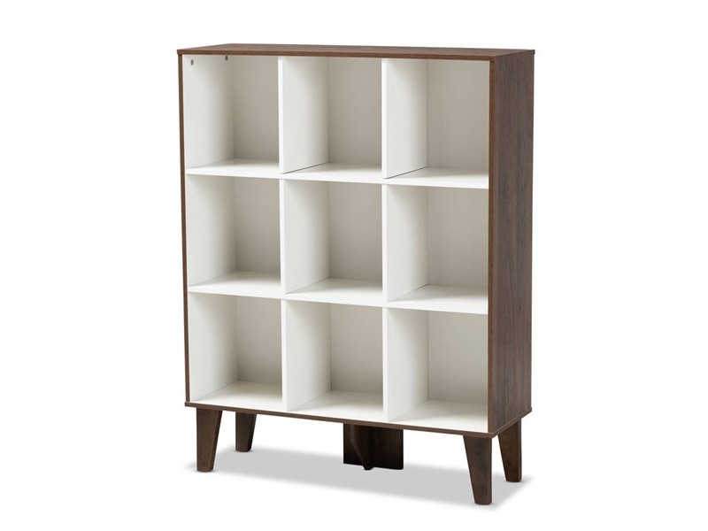 Baxton Studio Senja White Walnut Brown Wood 9 Shelf Bookcase