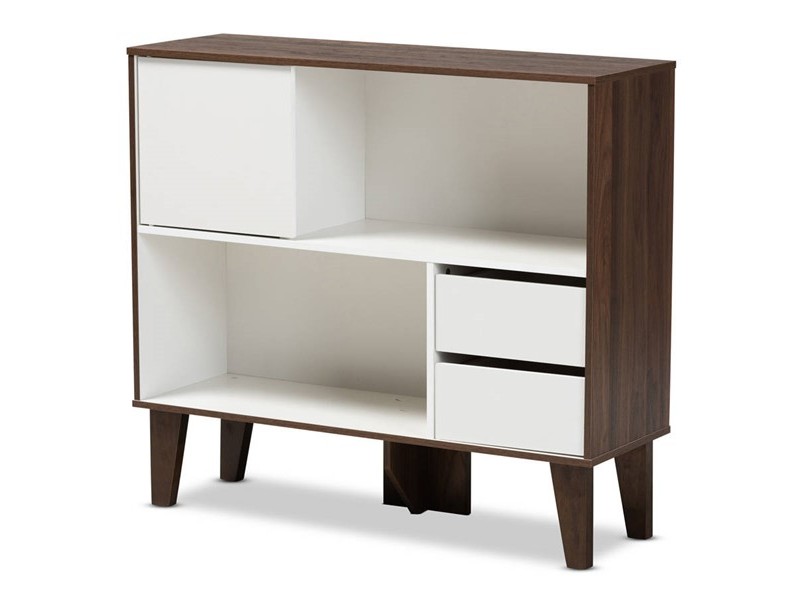 Baxton Studio Senja White Walnut Brown Wood 2 Shelf Bookcase