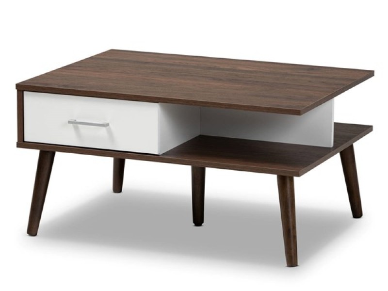 Baxton Studio Merlin Two Tone Walnut White 2 Drawer Coffee Table