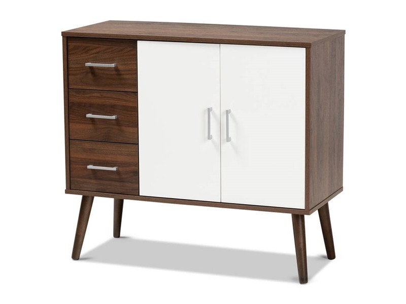 Baxton Studio Leena White Walnut Brown Wood 3 Drawer Sideboard Buffet