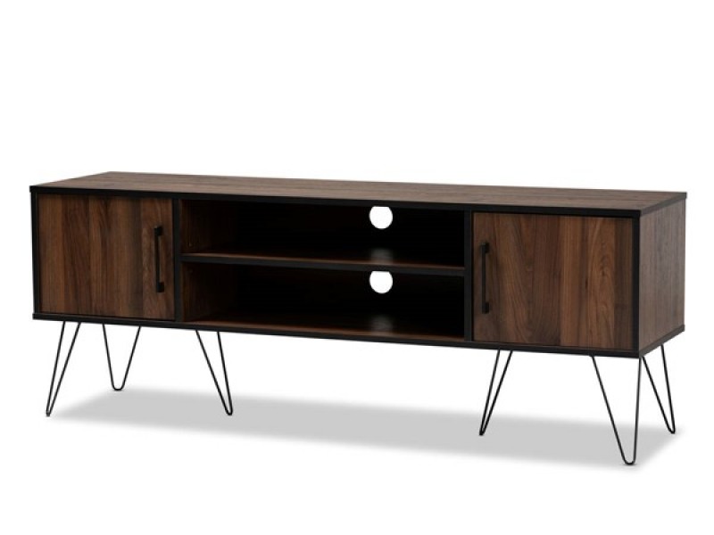 Baxton Studio Corina Two Tone Walnut Black Wood TV Stand
