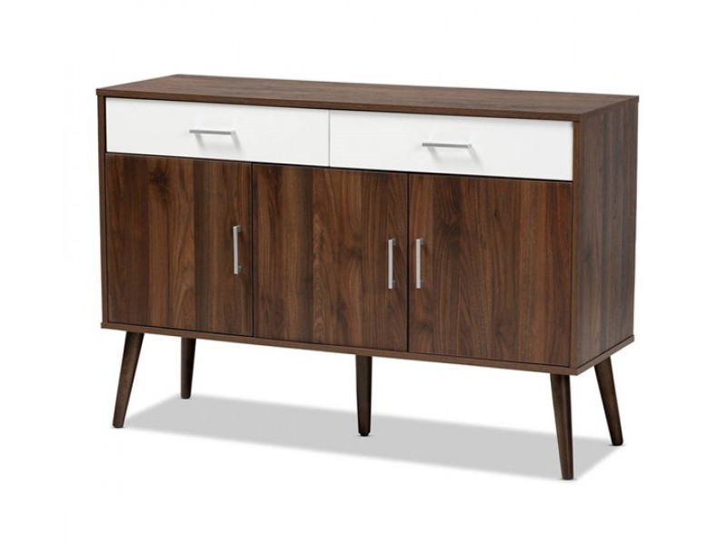 Baxton Studio Leena White Walnut Brown Wood 2 Drawer Sideboard Buffet