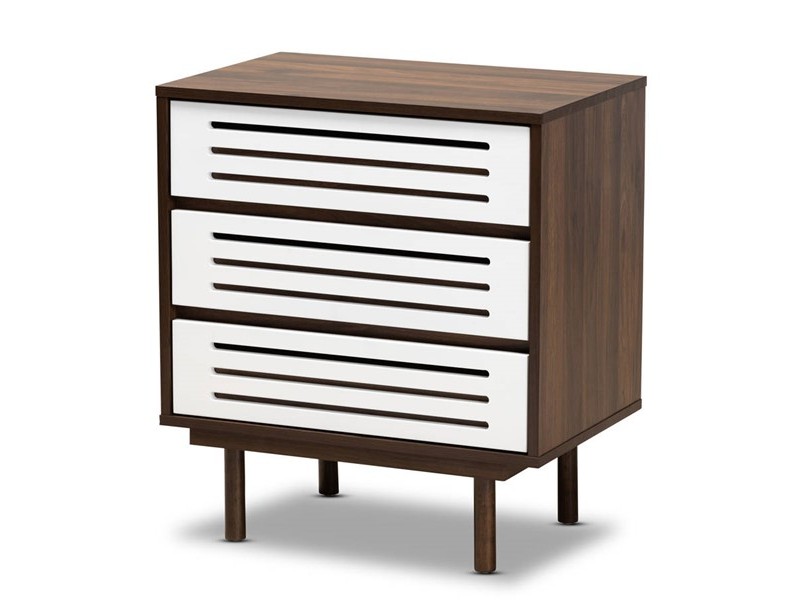 Baxton Studio Meike Walnut White 3 Drawers Nightstand
