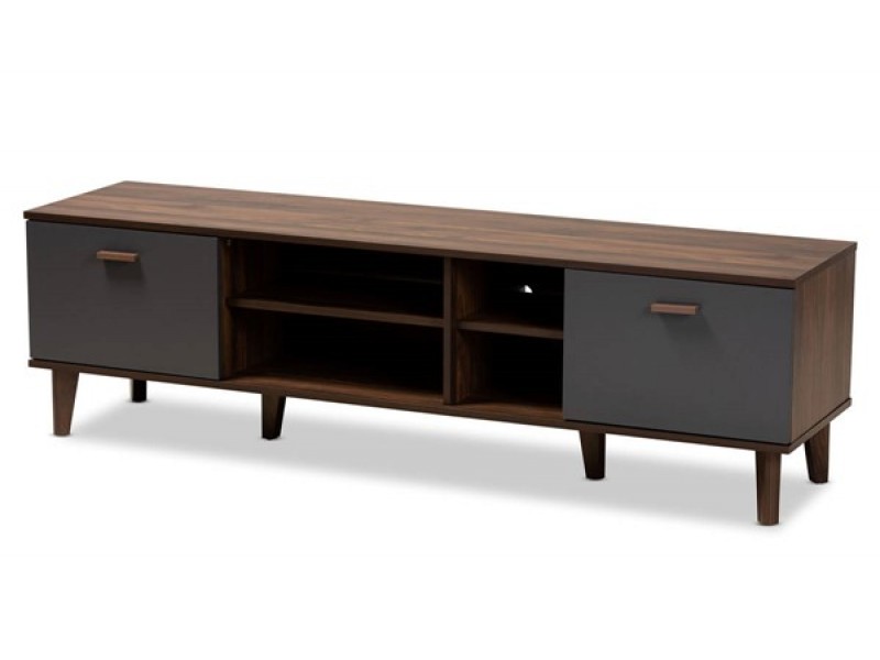 Baxton Studio Moina Walnut Grey Wood TV Stand