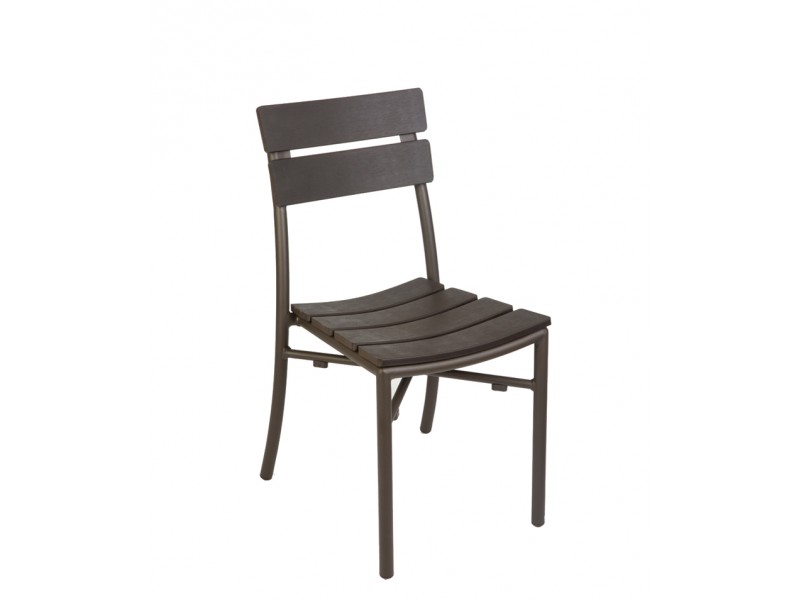 Bayview Stacking Side Chair - Walnut Synthetic Wood - Powder Coated Aluminum - Bronze 