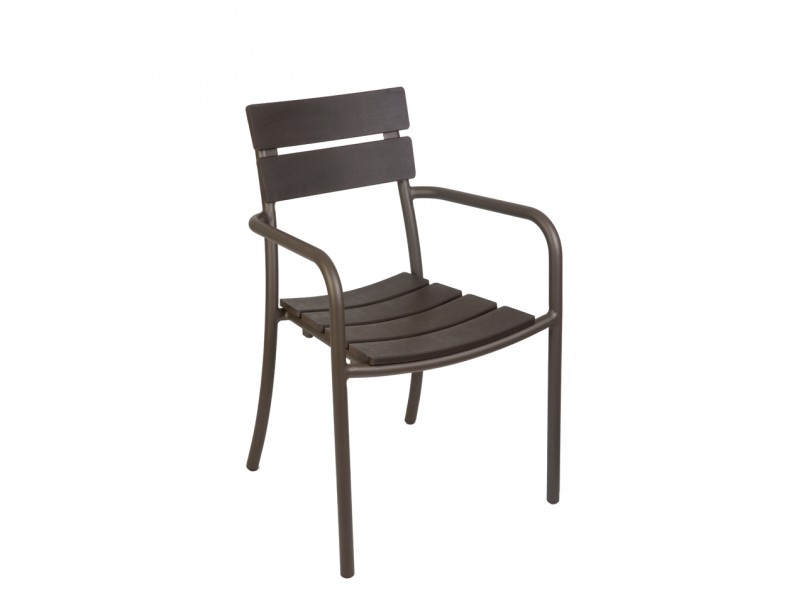 Bayview Stacking Armchair - Walnut Synthetic Wood - Powder Coated Aluminum - Bronze