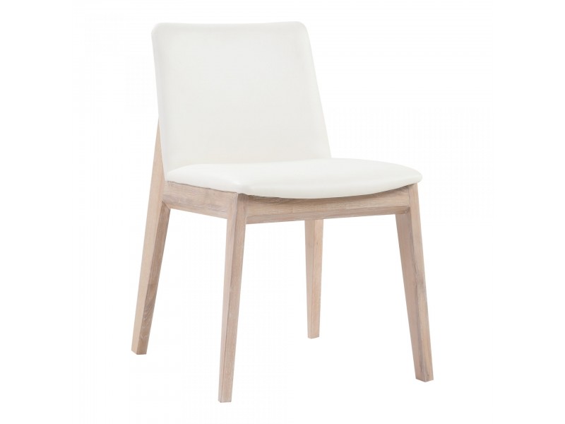 Moe's Home Collection Deco Oak Dining Chair White PVC - Set Of Two - Angled View