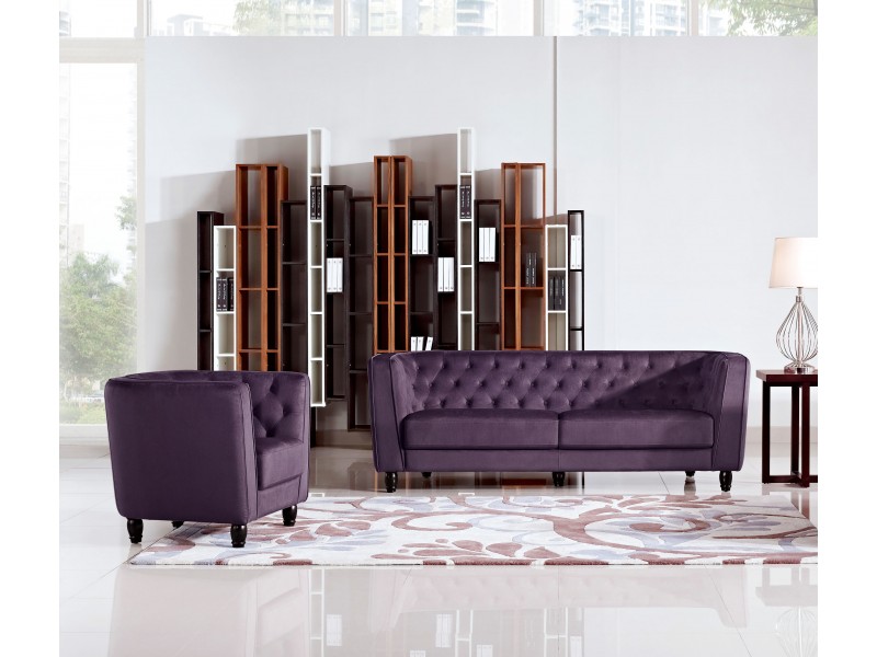 Diamond Sofa Bellini Button Tuft Fabric Sofa & Chair 2PC Set - PURPLE