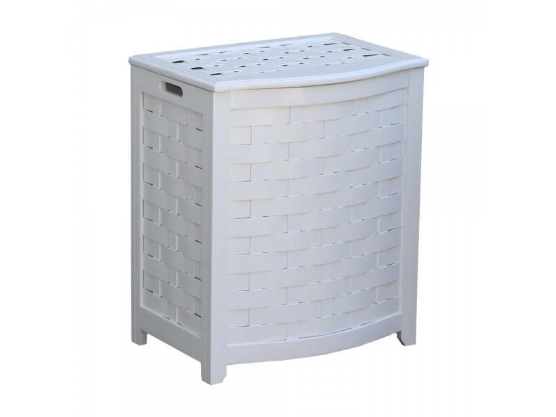 Oceanstar White Finished Bowed Front Veneer Laundry Wood Hamper with Interior Bag - Angled