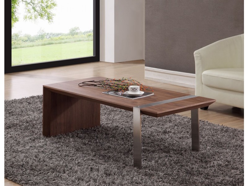 Coffee Table - Light Walnut with Brushed Stainless Steel