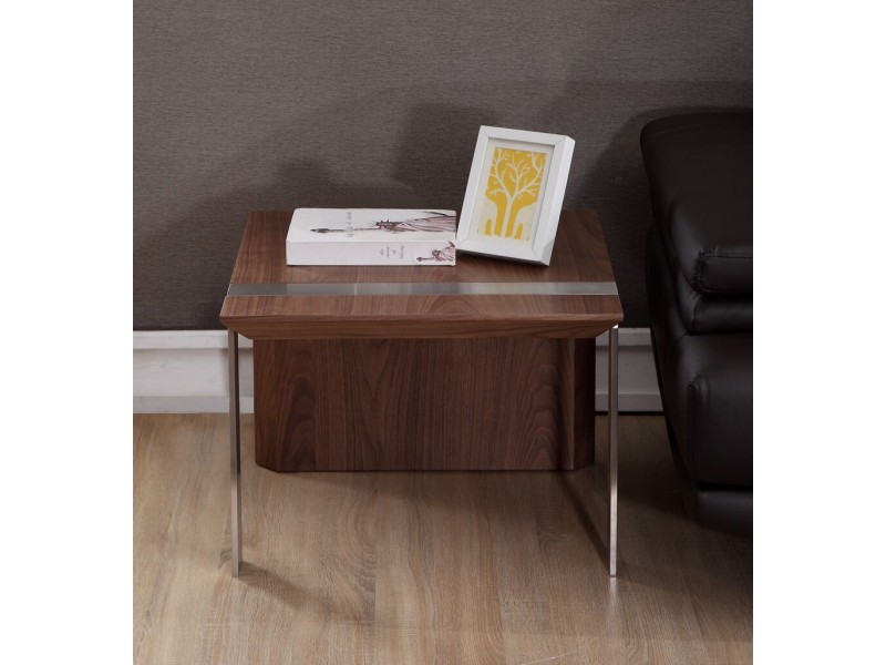 Director End Table - Light Walnut with Brushed Stainless Steel-2