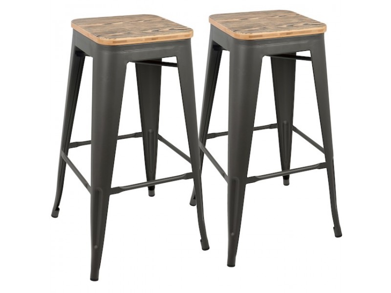 LumiSource Oregon Barstool - Set of 2 - BROWN