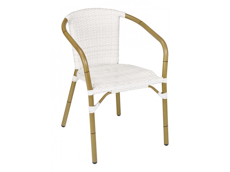 Hand Painted Aluminum Arm Chair W/ PE Weave And Binding Back And Seat - CAFE A - White Wash